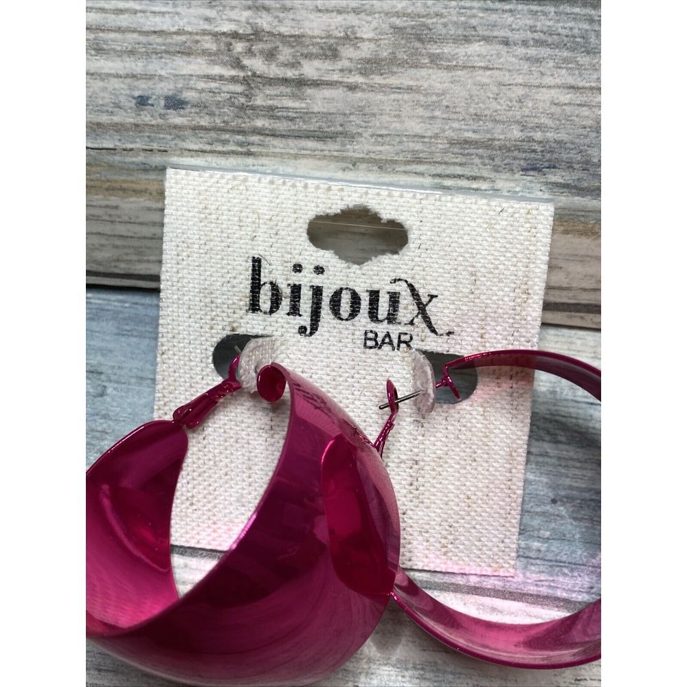 Hot Pink Shiny Hoop EARRINGS 2" Latch‎ Back New on card - Picture 2 of 5